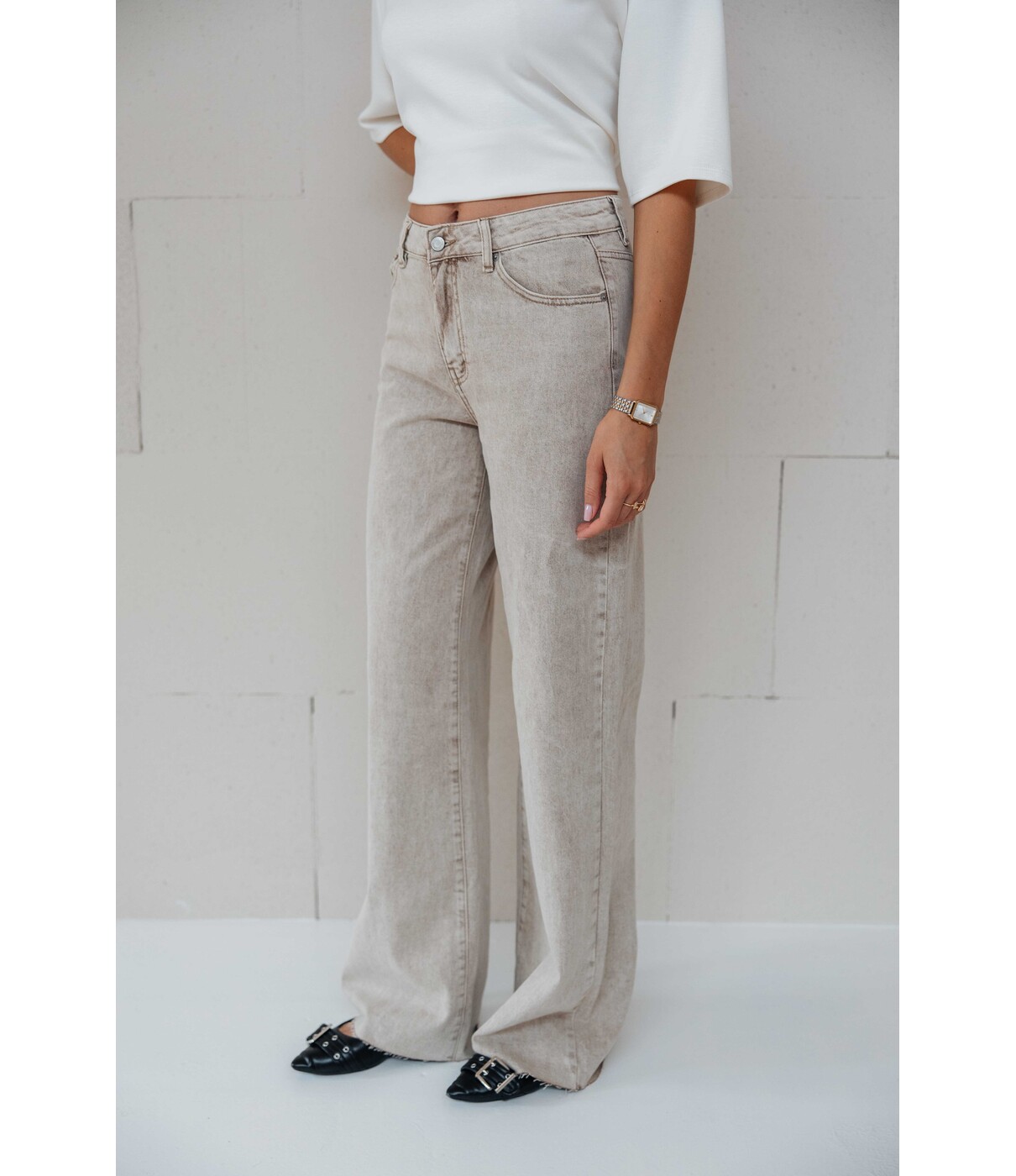 Jeans wide leg extra long | taupe