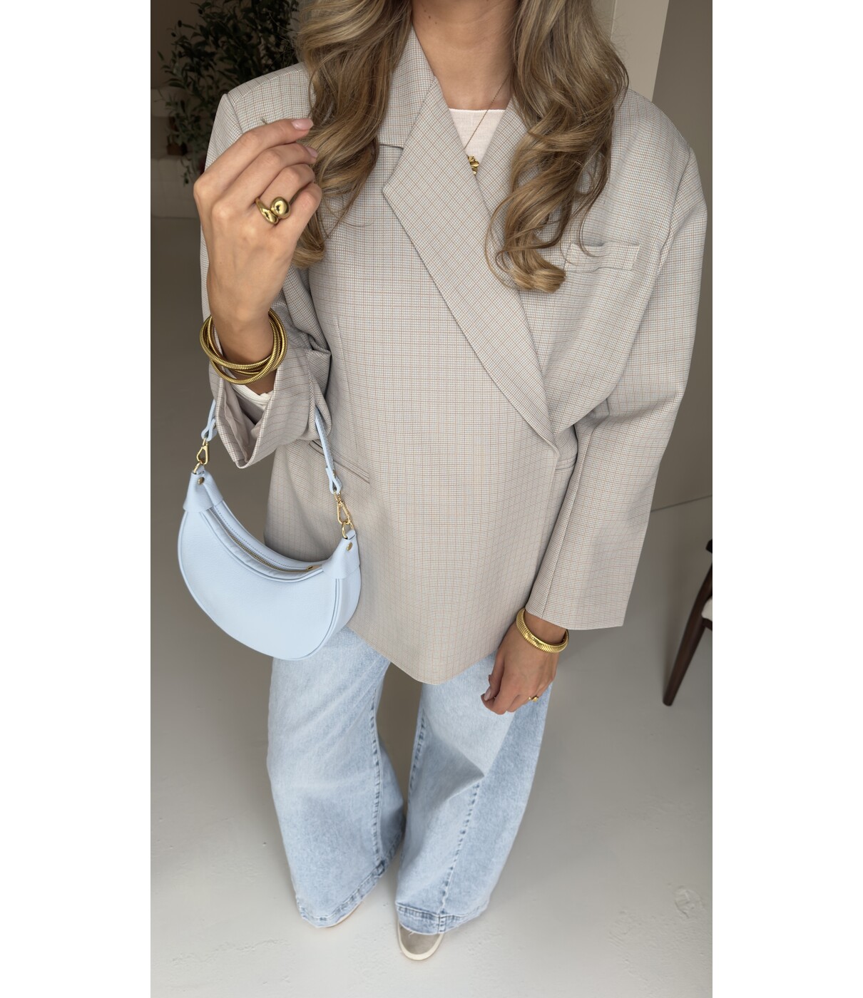 Blazer geruit lichtblauw/taupe | Jasmijn