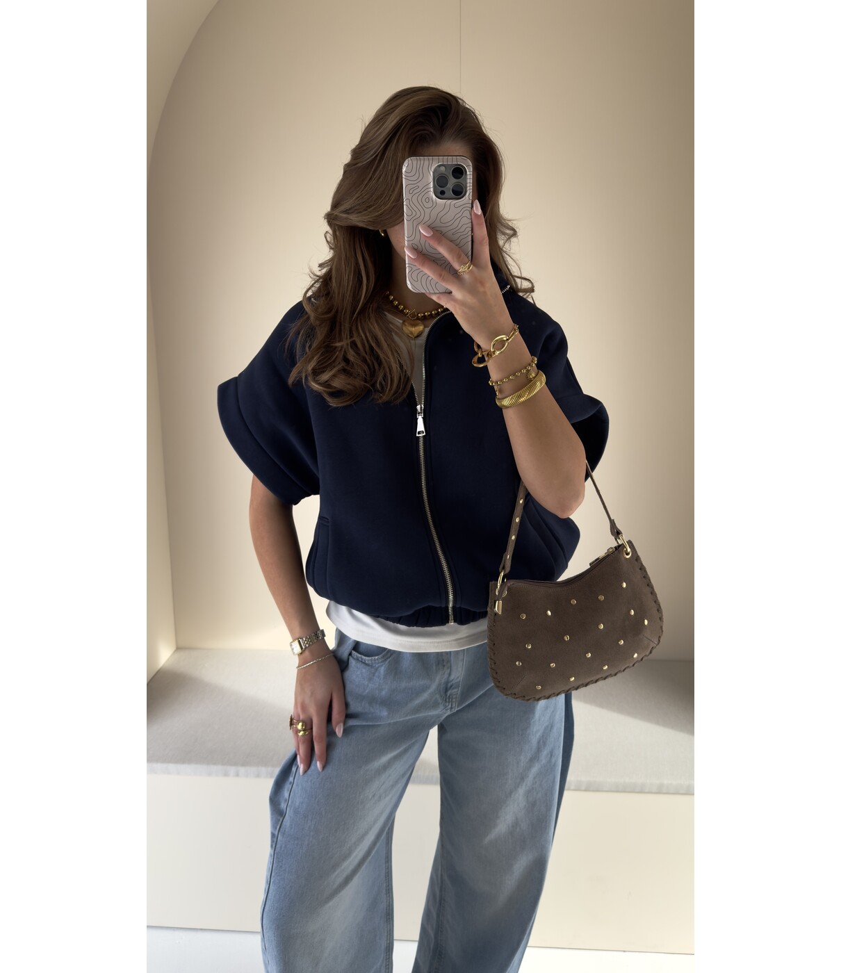 Zip top navy blauw | Daphne