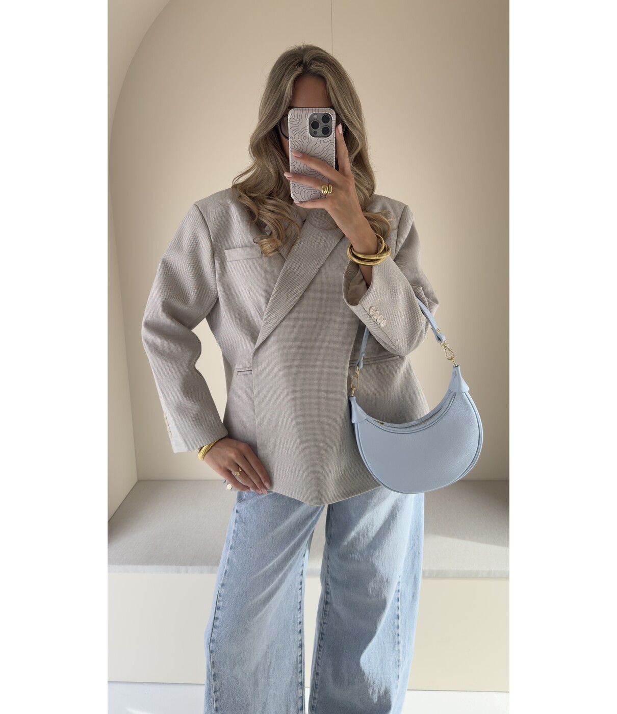 Blazer geruit lichtblauw/taupe | Jasmijn