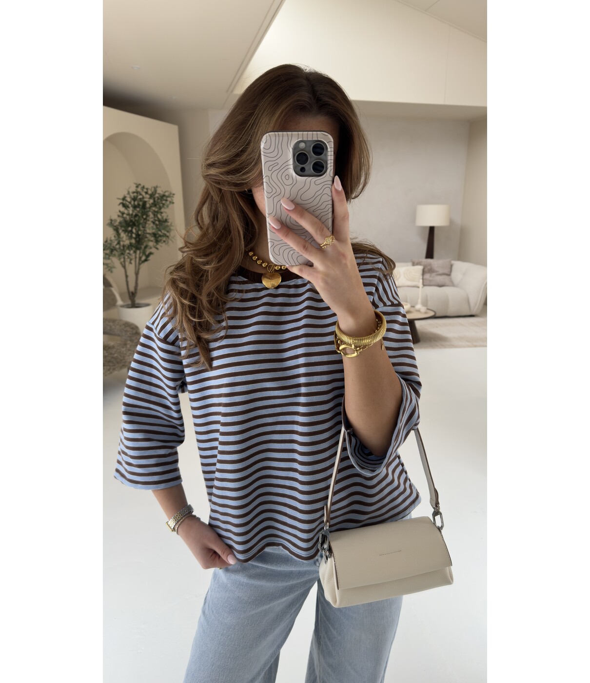 Top gestreept blauw/bruin | June