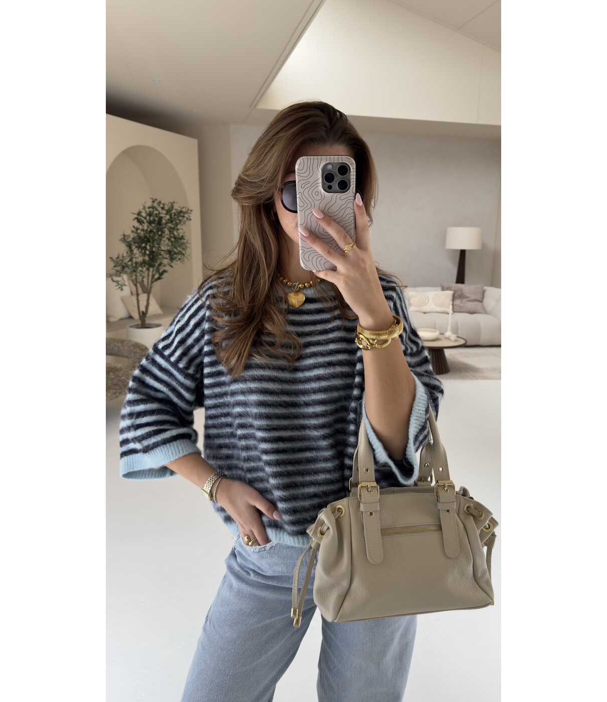 Top knitted gestreept blauw | Floor