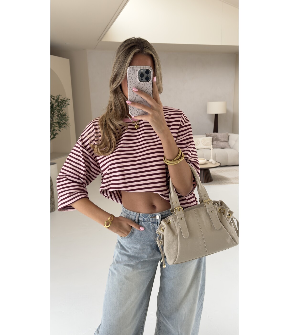 Top gestreept roze/bordeaux | June