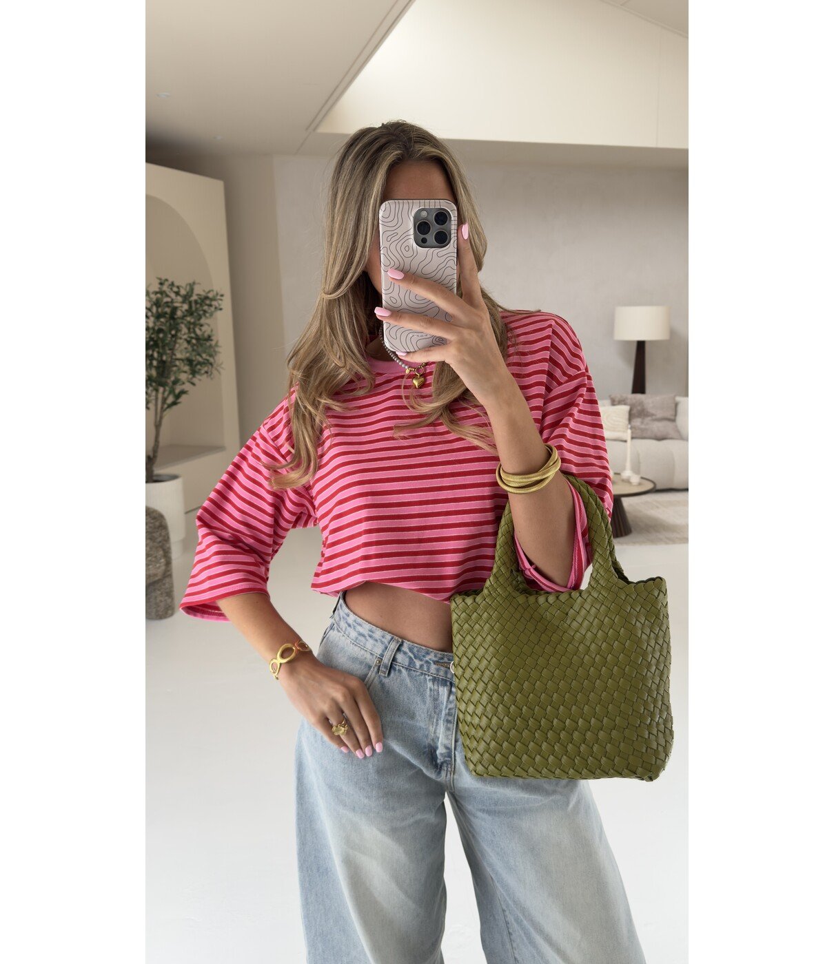 Top gestreept roze/rood | June