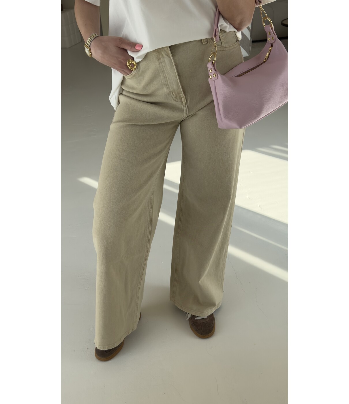 Jeans wide leg beige | Renske