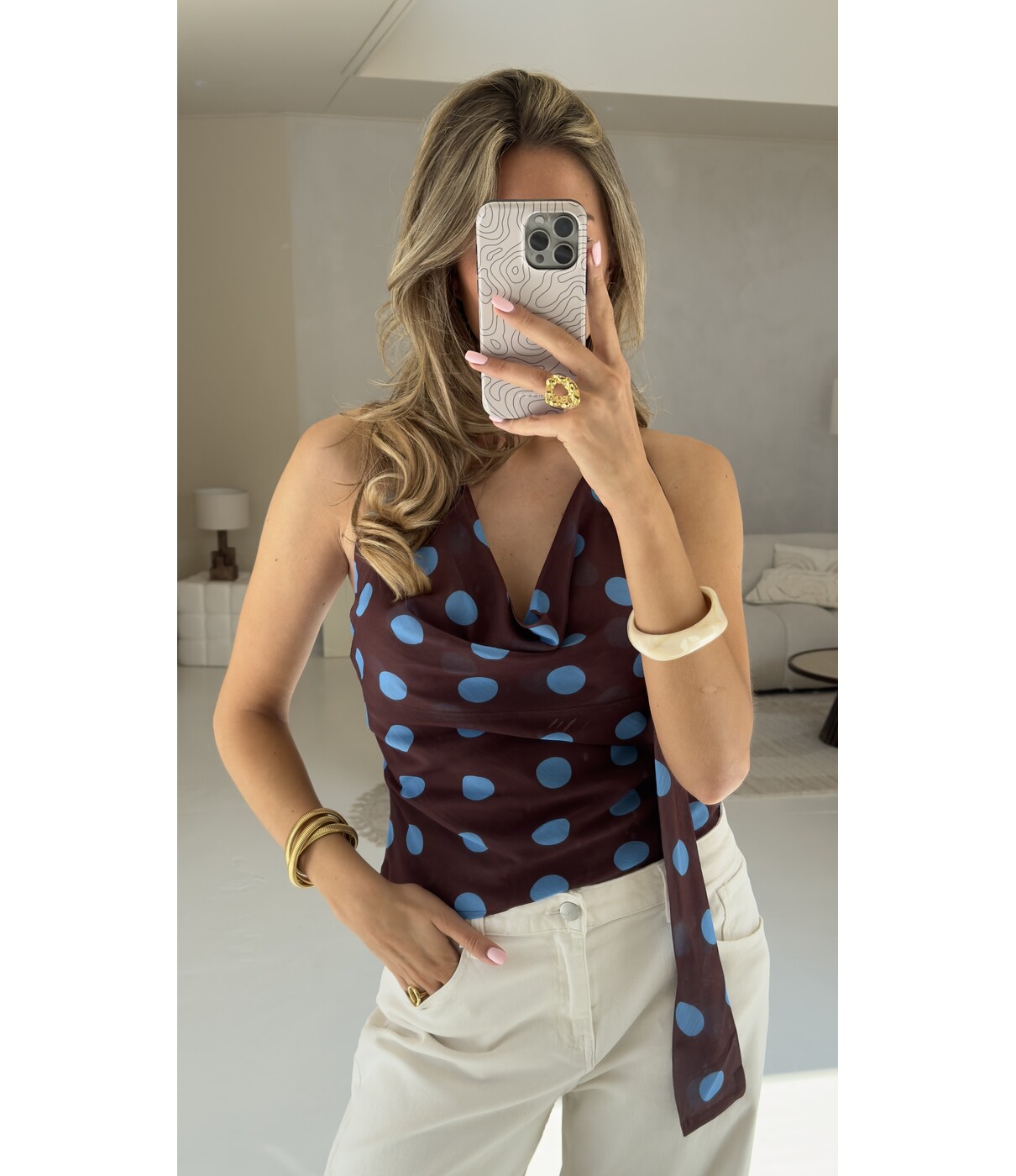 Top polkadot bruin/blauw | Fee