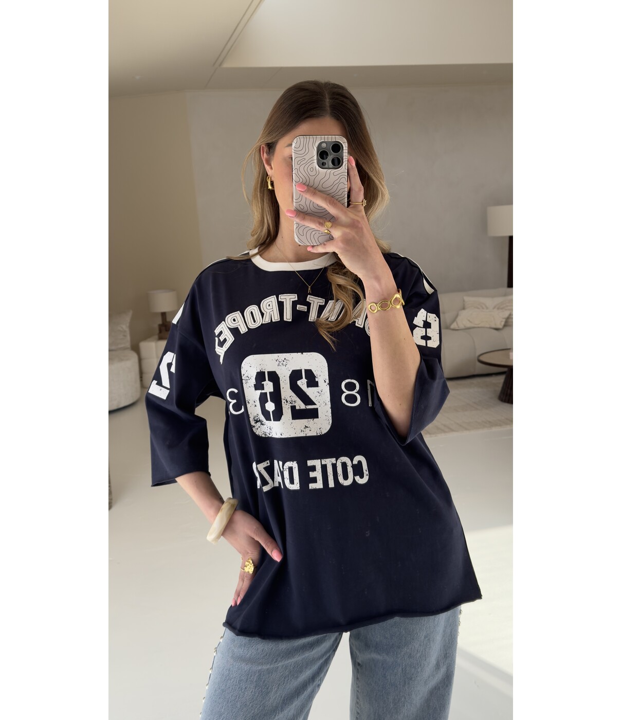 T-shirt baseball navy blauw | Mila