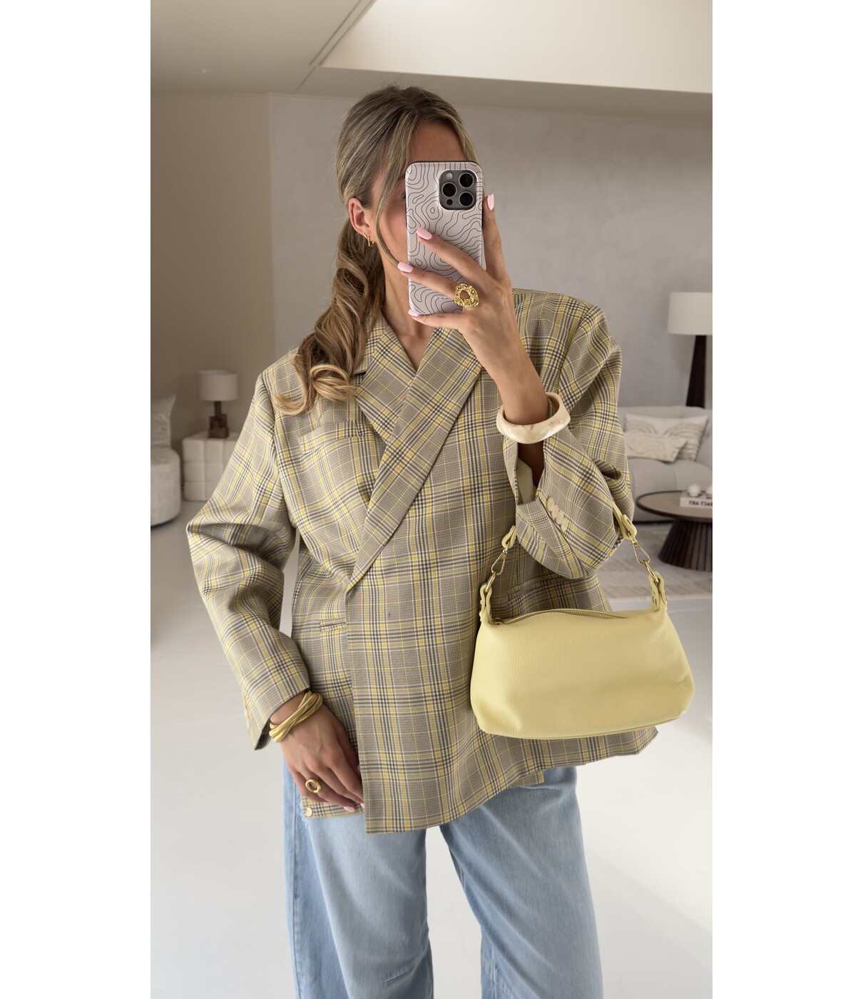 Blazer geruit geel/taupe | Jasmijn