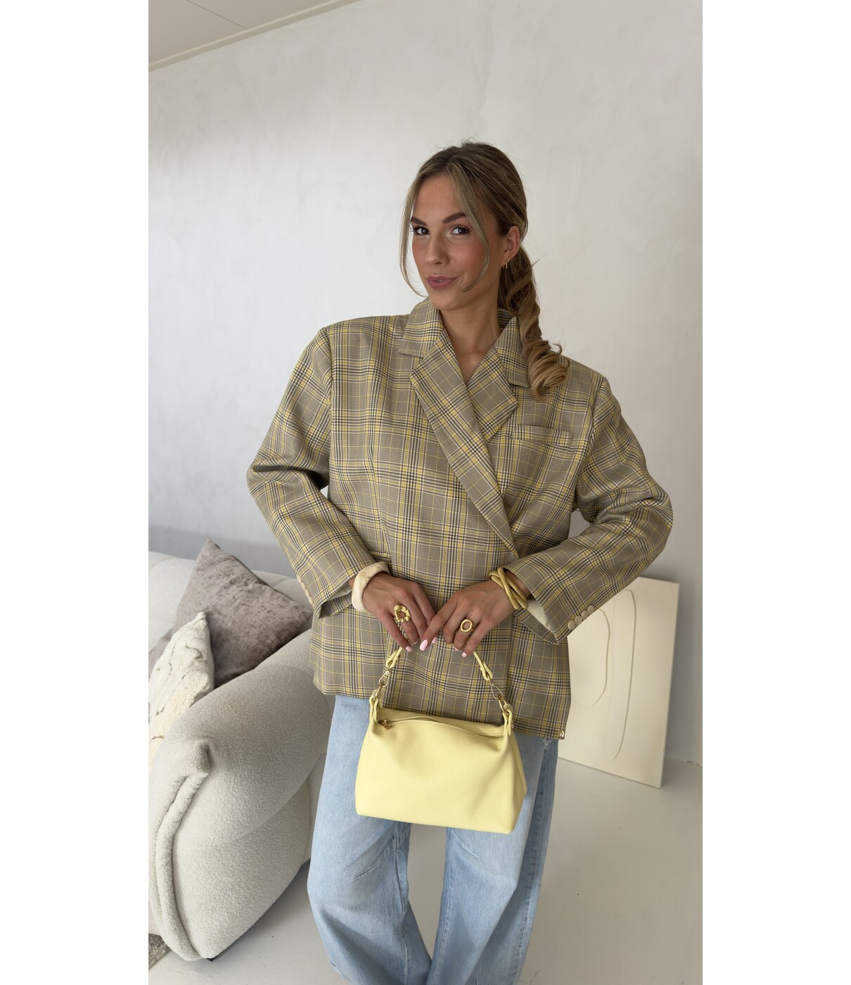 Blazer geruit geel/taupe | Jasmijn