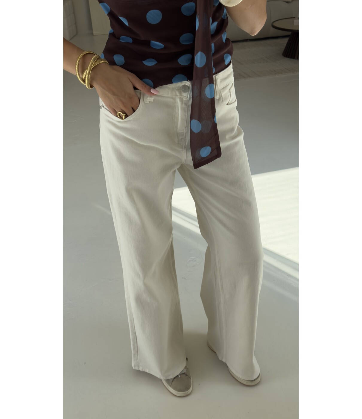 Jeans mid waist wide leg beige | Laurie