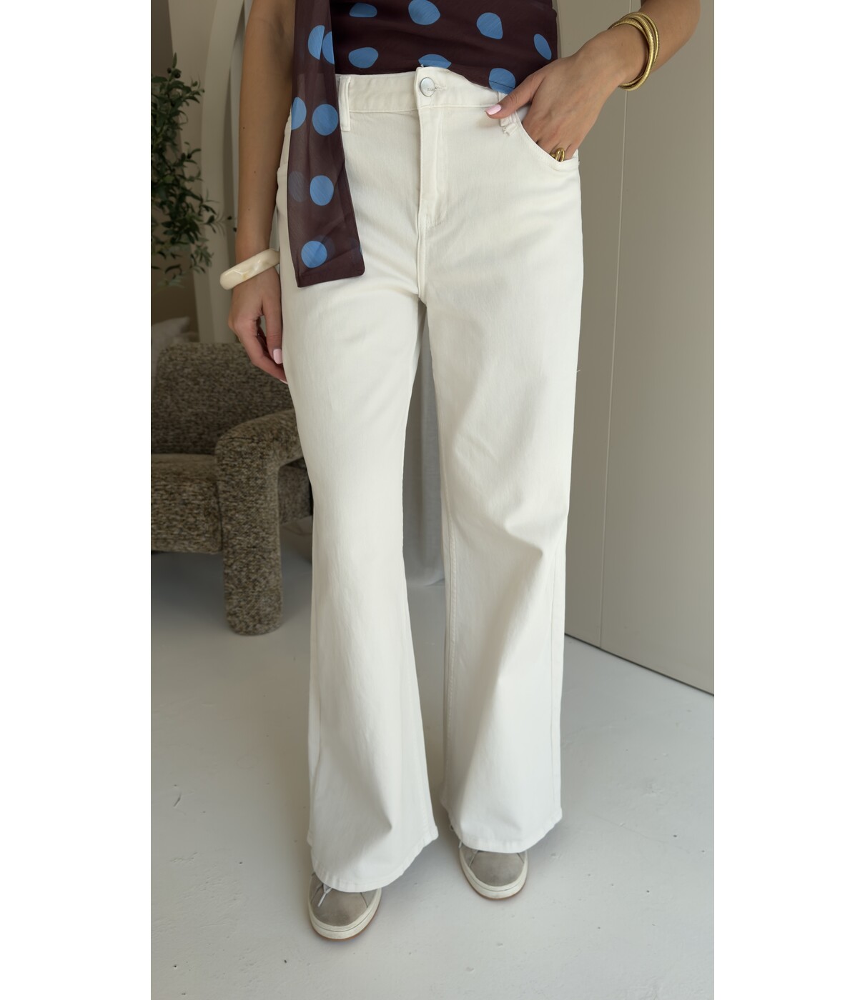 Jeans mid waist wide leg beige | Laurie