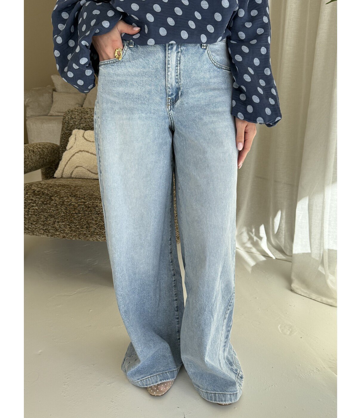 Jeans wide leg blauw | Cato