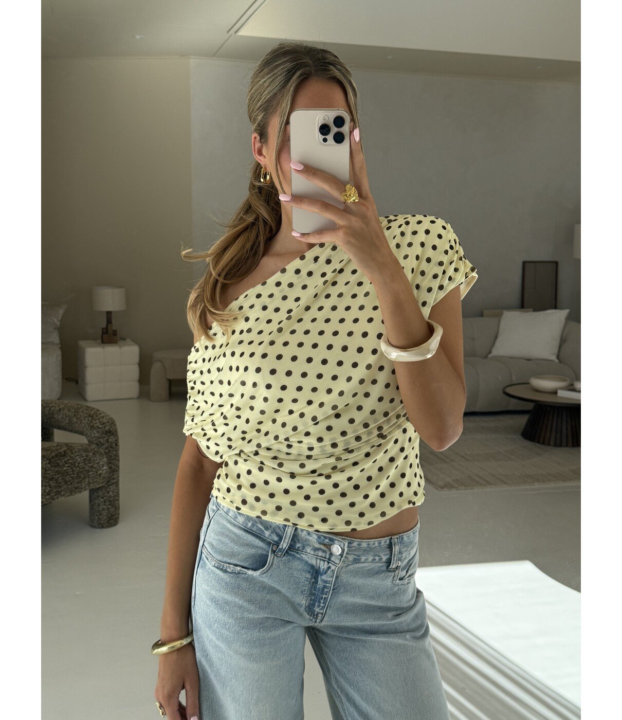 Top geel polkadot | Evelyn