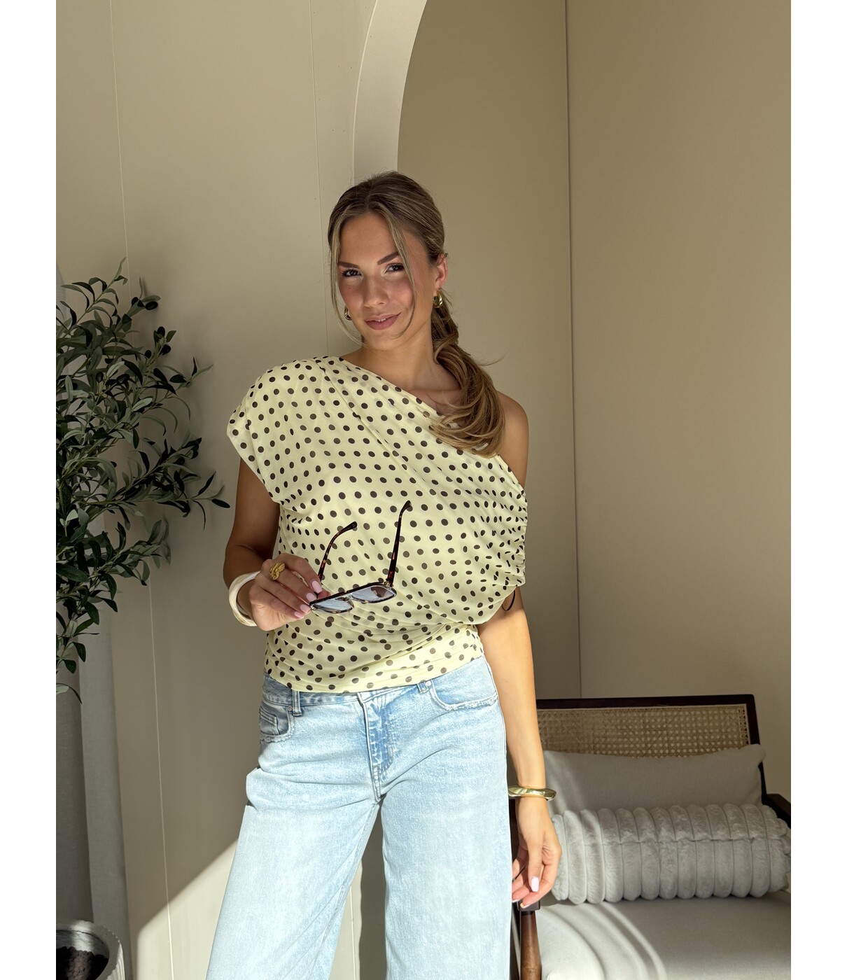 Top geel polkadot | Evelyn