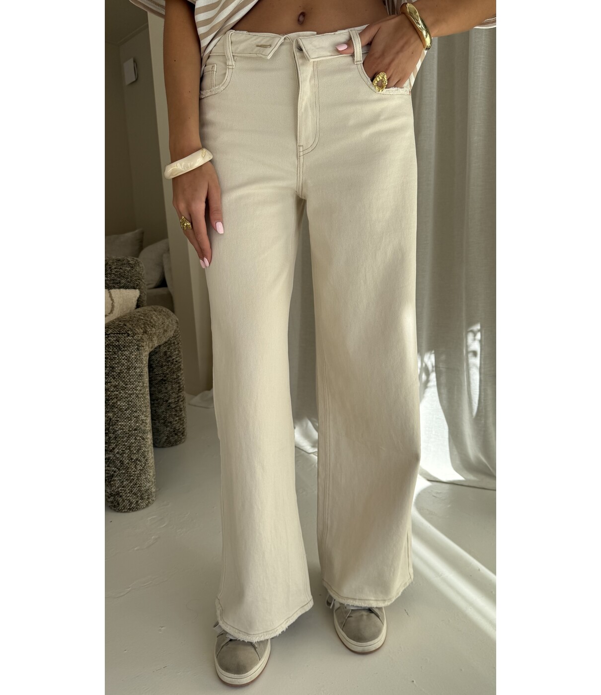 Jeans wide leg beige | Jolijn
