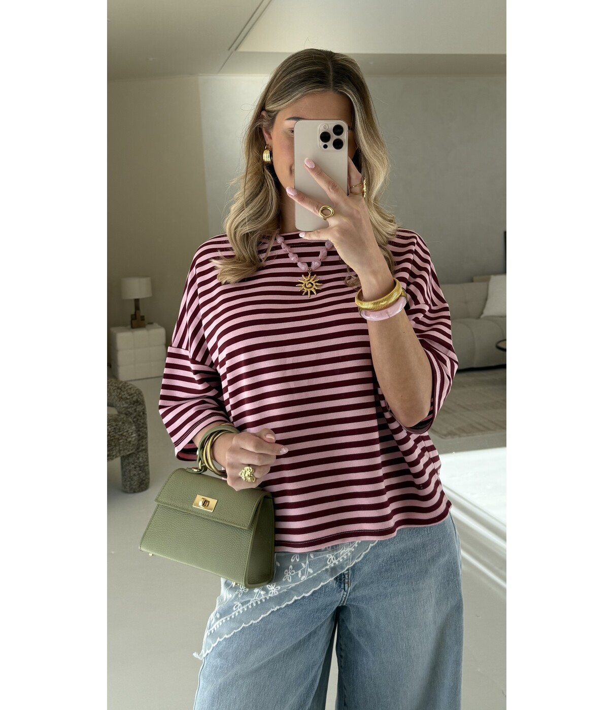 Top gestreept bordeaux/roze | Bambi