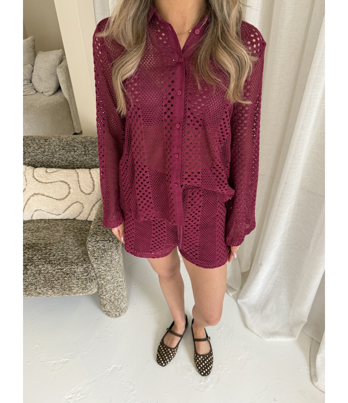 Colourful Rebel Colourful Rebel Lexi crochet blouse | deep burgundy