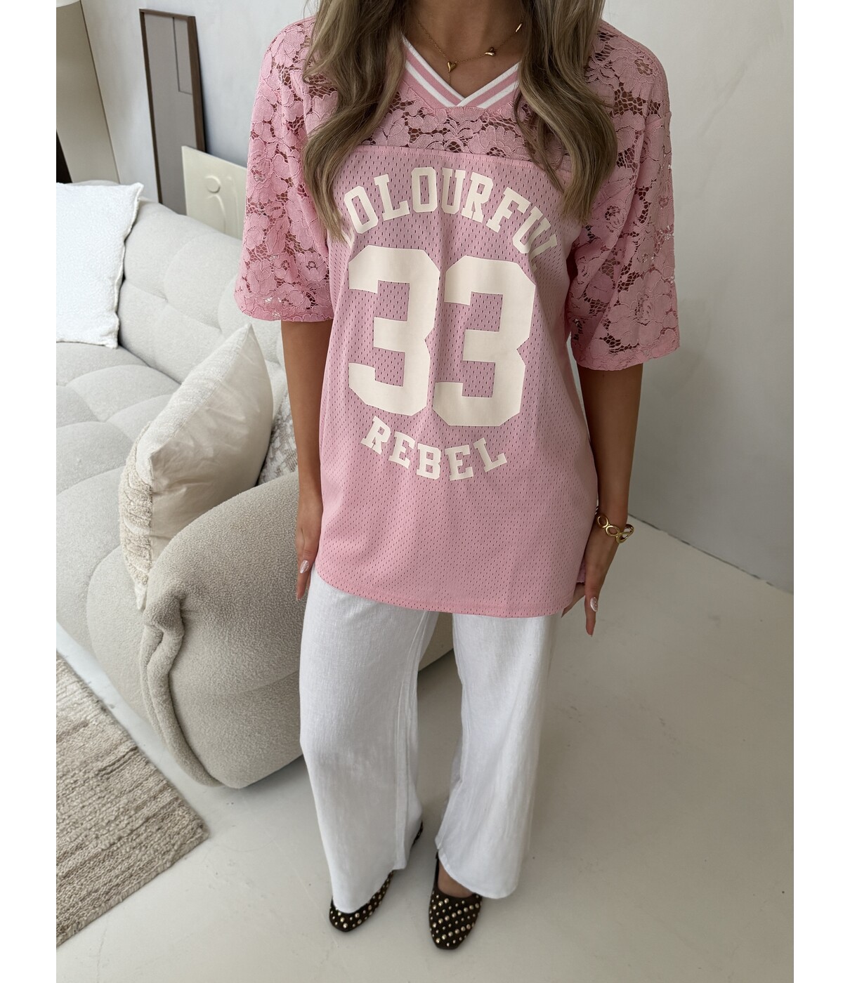 Colourful Rebel Colourful Rebel Tayla 33 football t-shirt | light pink