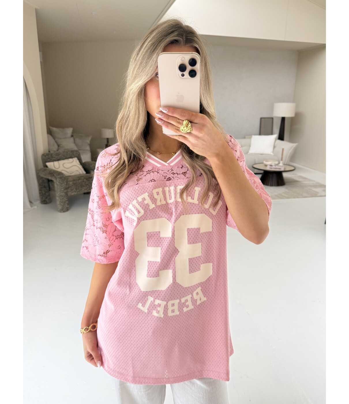 Colourful Rebel Colourful Rebel Tayla 33 football t-shirt | light pink