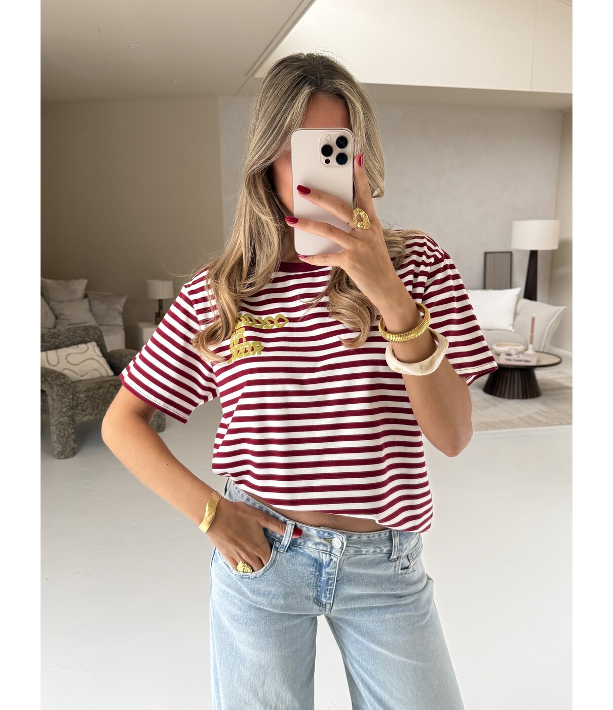 Colourful Rebel Colourful Rebel Puff logo stripe t-shirt | deep burgundy
