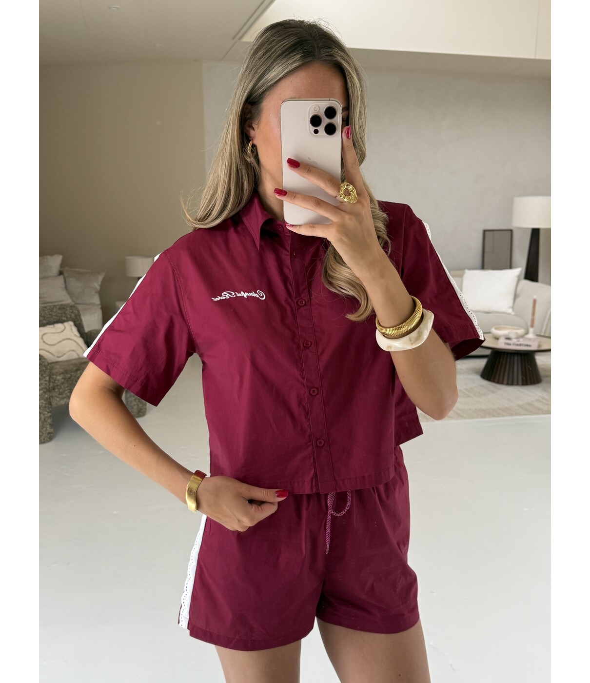 Colourful Rebel Colourful Rebel Miggy cropped blouse | deep burgundy