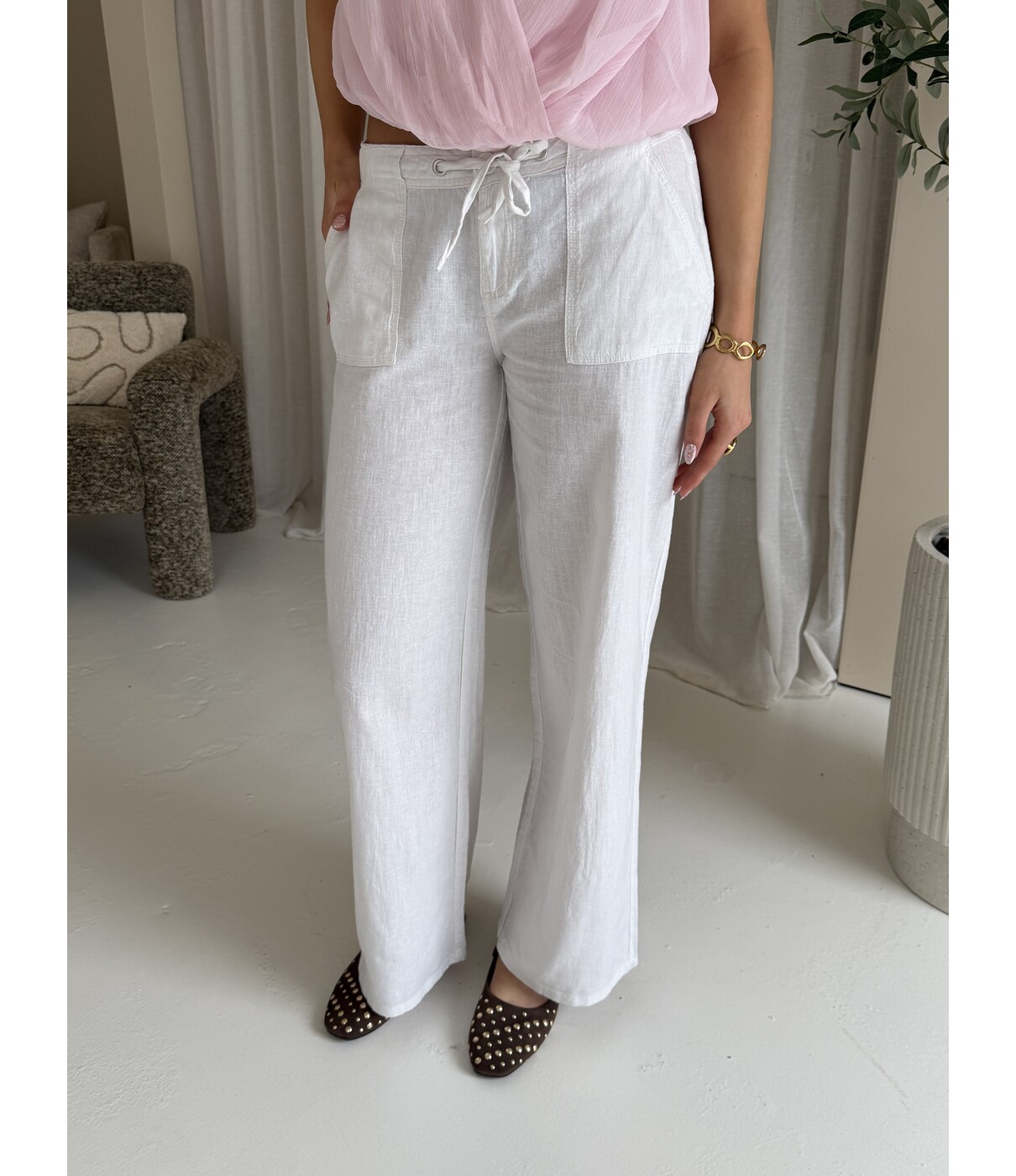 Gina Tricot Gina Tricot Mid waist linen blend trousers | white