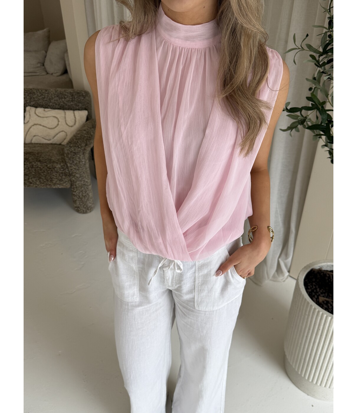 Gina Tricot Gina Tricot Mid waist linen blend trousers | white
