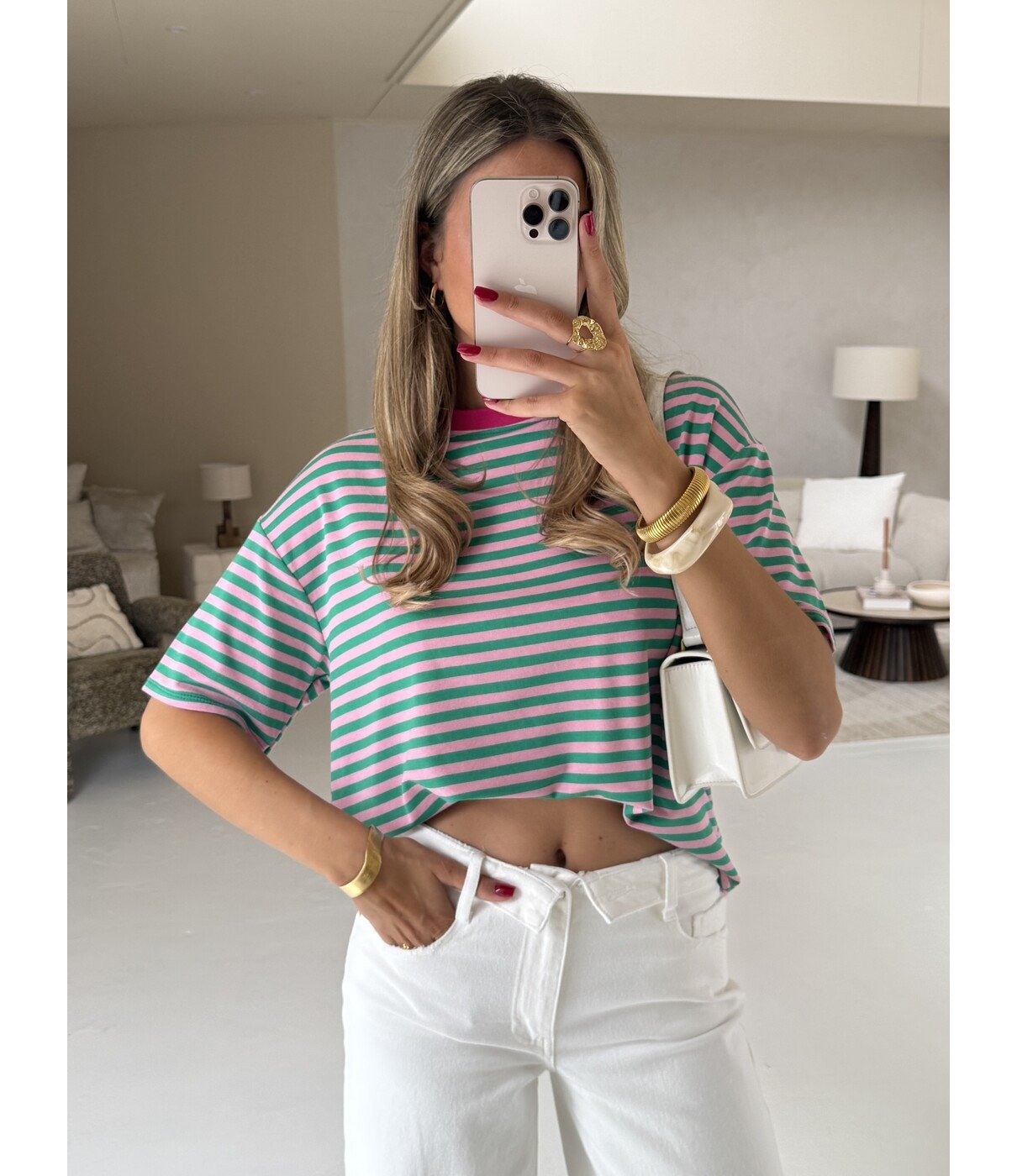 Top gestreept groen/roze | Jetske