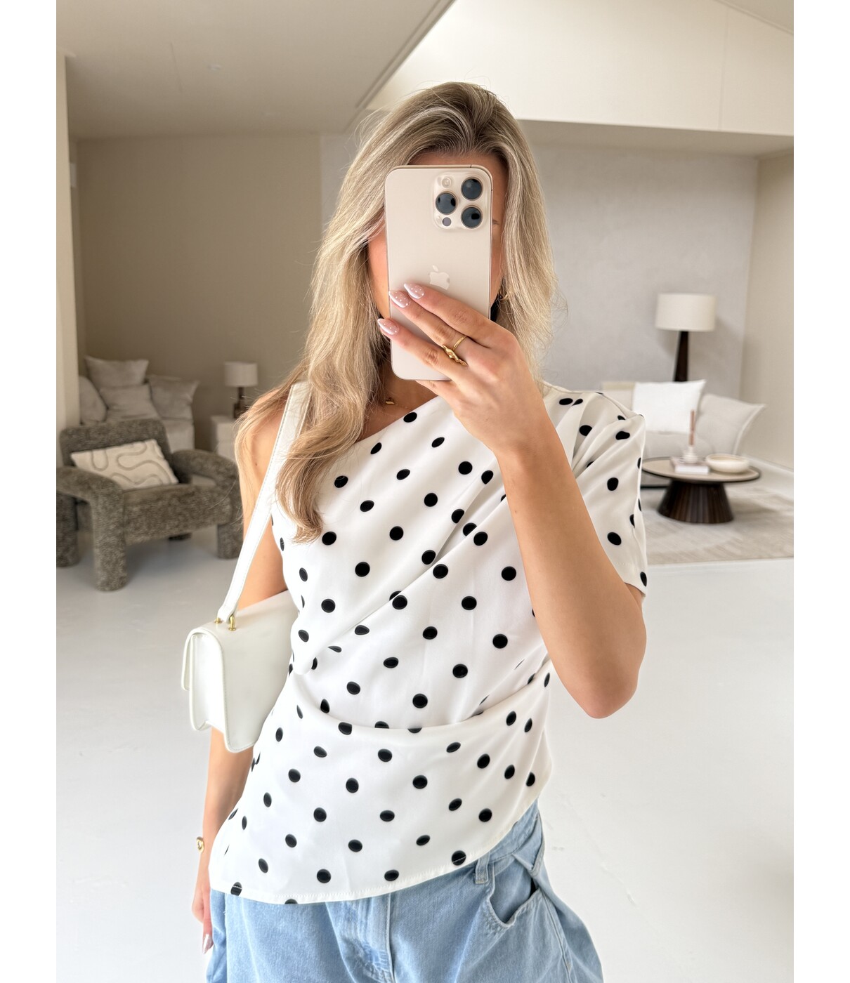 Top polkadot wit | Polly