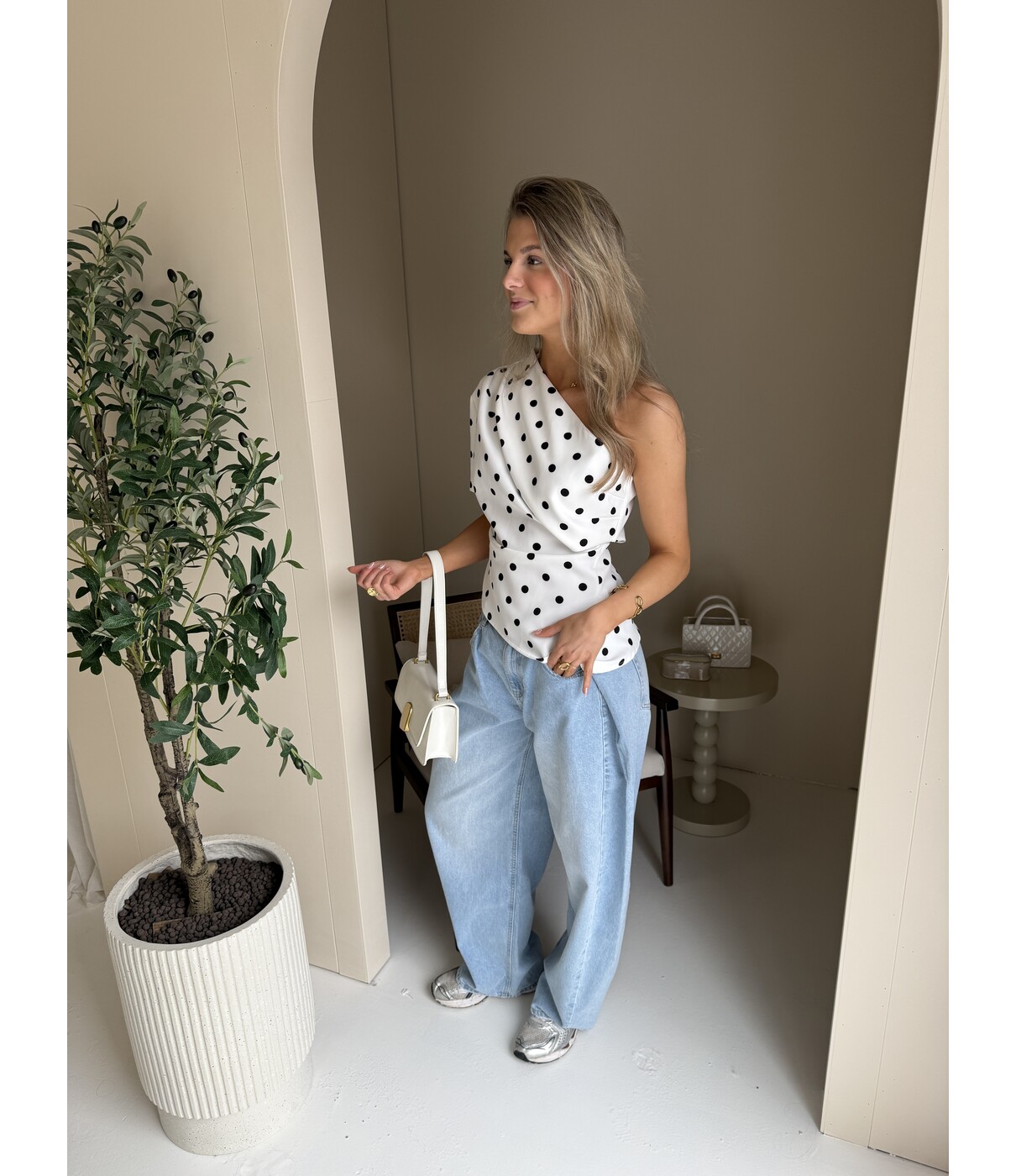 Top polkadot wit | Polly