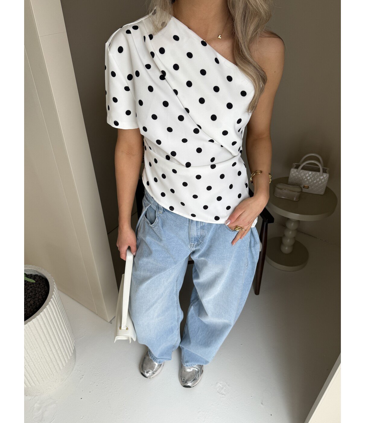 Top polkadot wit | Polly
