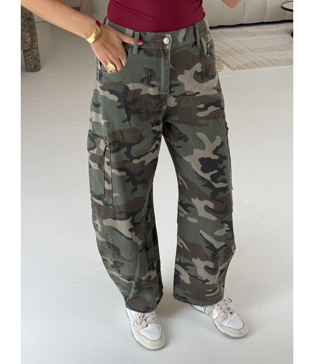 Jeans balloon camo groen | Athena