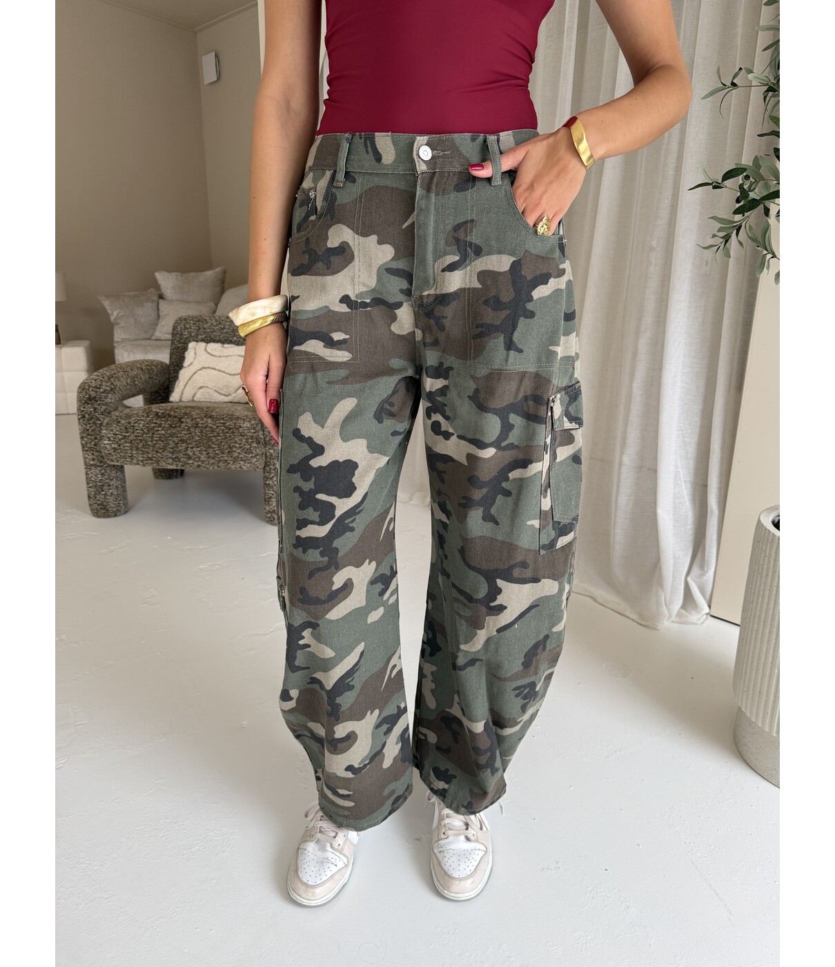 Jeans balloon camo groen | Athena