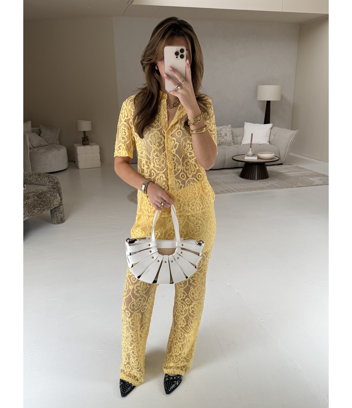 Colourful Rebel Colourful Rebel Melody lace pants | geel