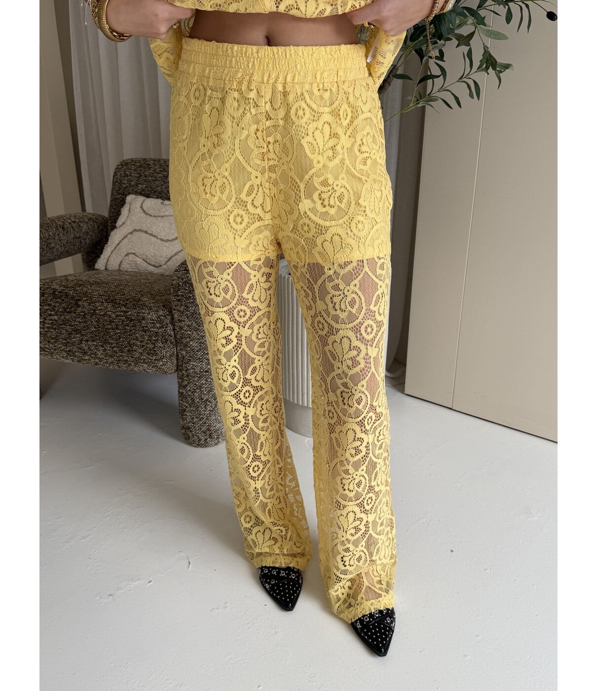 Colourful Rebel Colourful Rebel Melody lace pants | geel