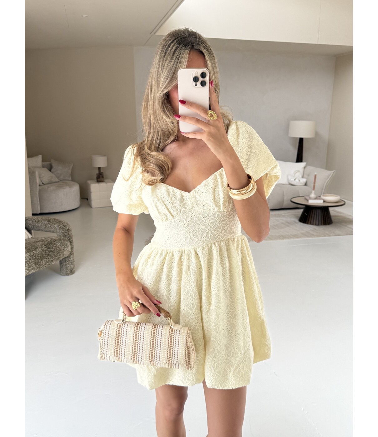 Gina Tricot Gina Tricot Puff sleeve mini dress | geel