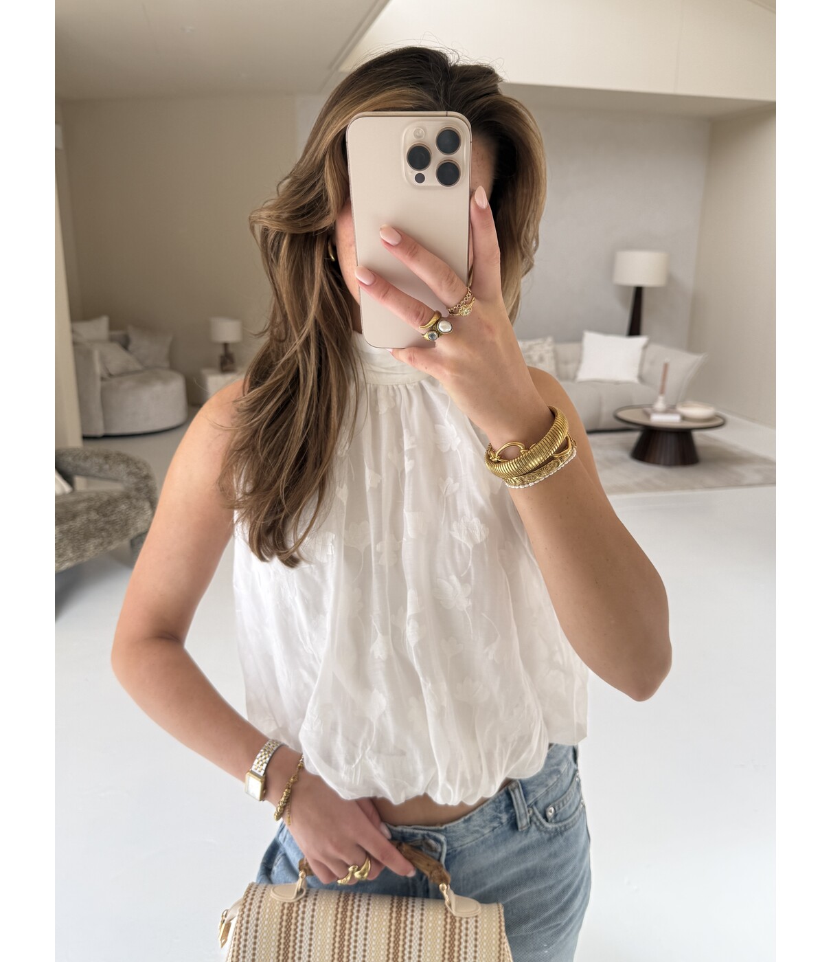 Gina Tricot Gina Tricot Floral halter neck top | off white