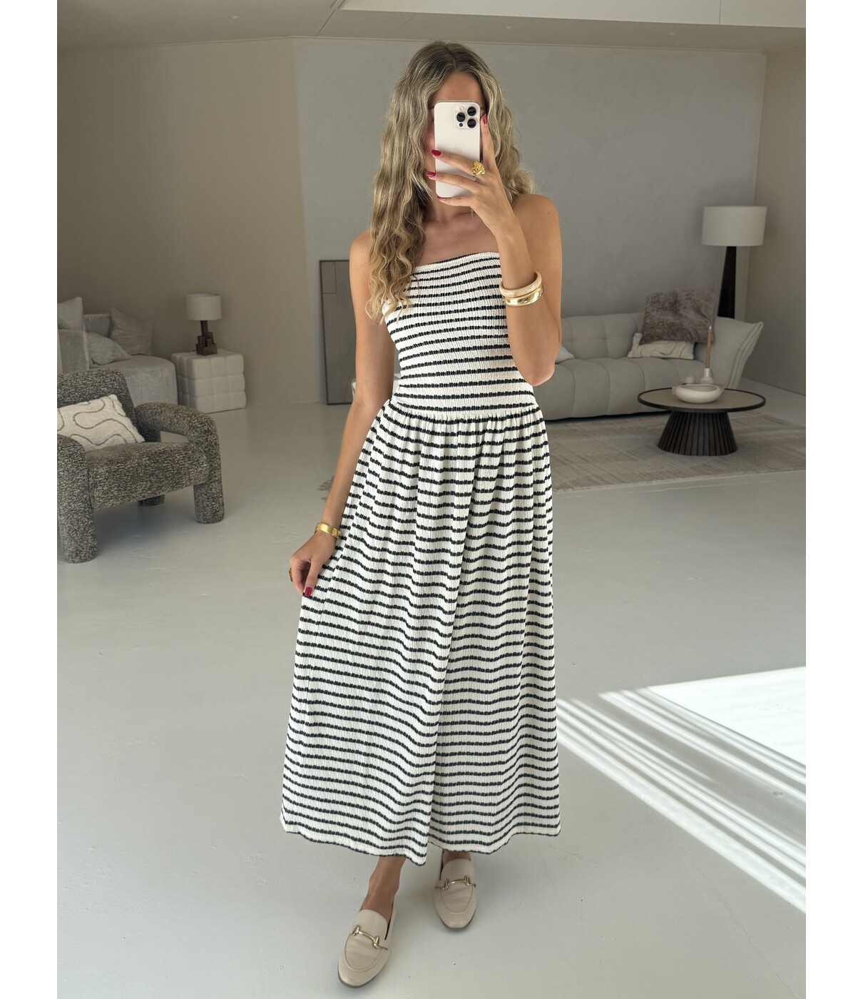 Gina Tricot Gina Tricot Dropped waist bandeau dress | zwart/wit