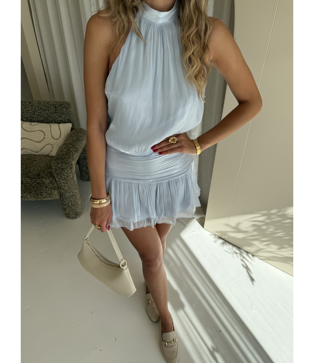 Gina Tricot Gina Tricot Halterneck mini dress | blauw