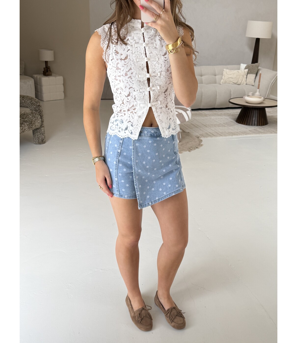 Skort denim polkadot | Liesje