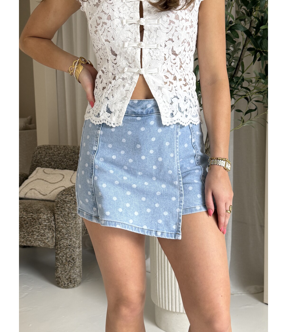 Skort denim polkadot | Liesje