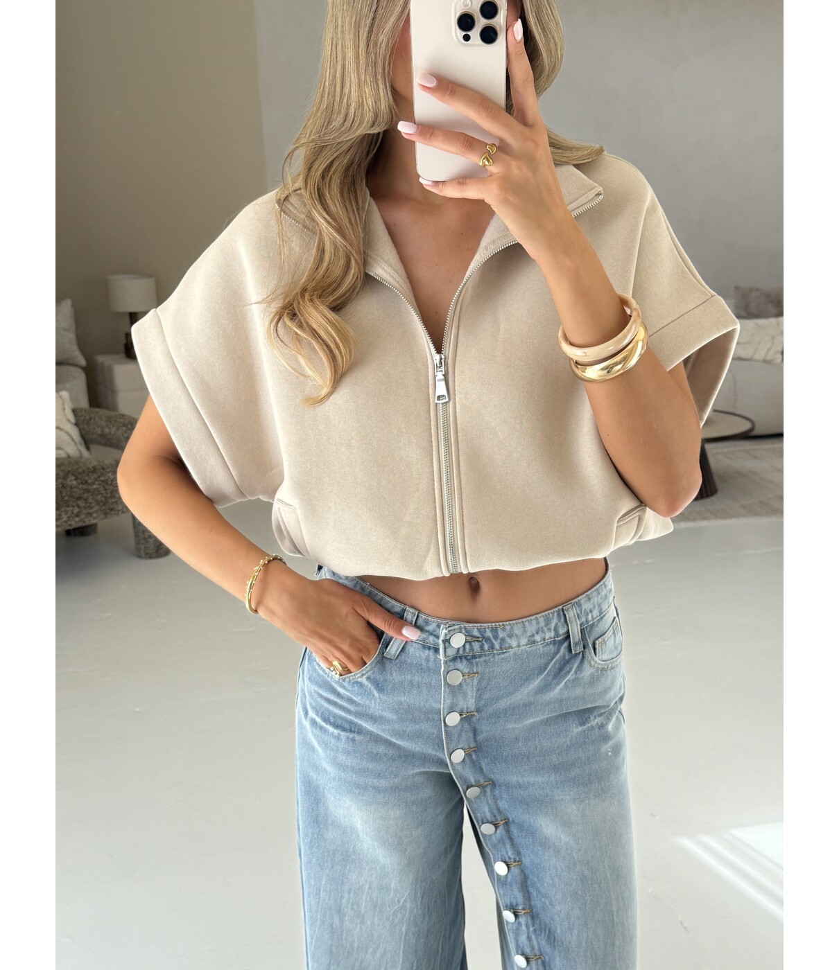 Zip top beige | Daphne