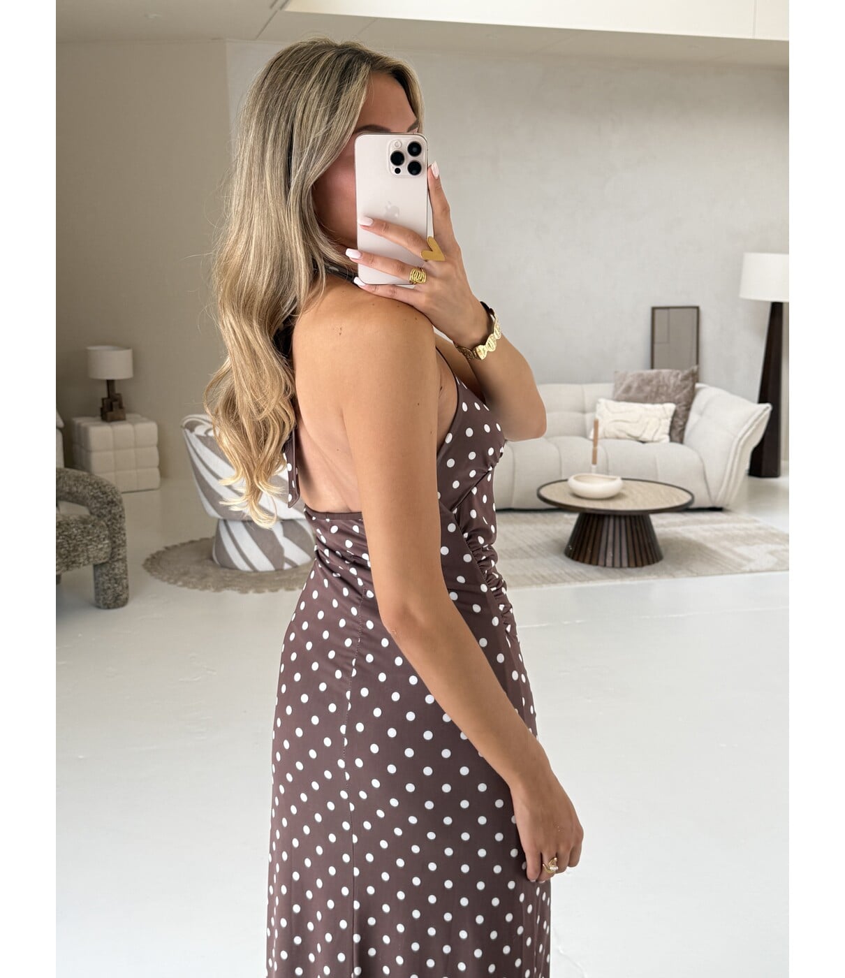 Jurk bruin polkadot | Isolde