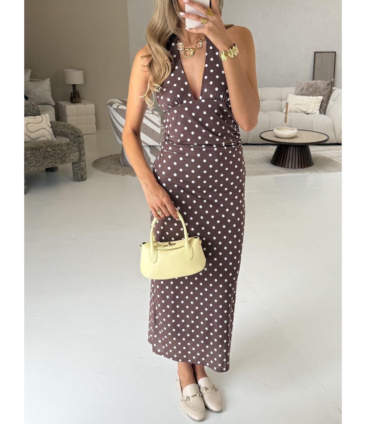 Jurk bruin polkadot | Isolde
