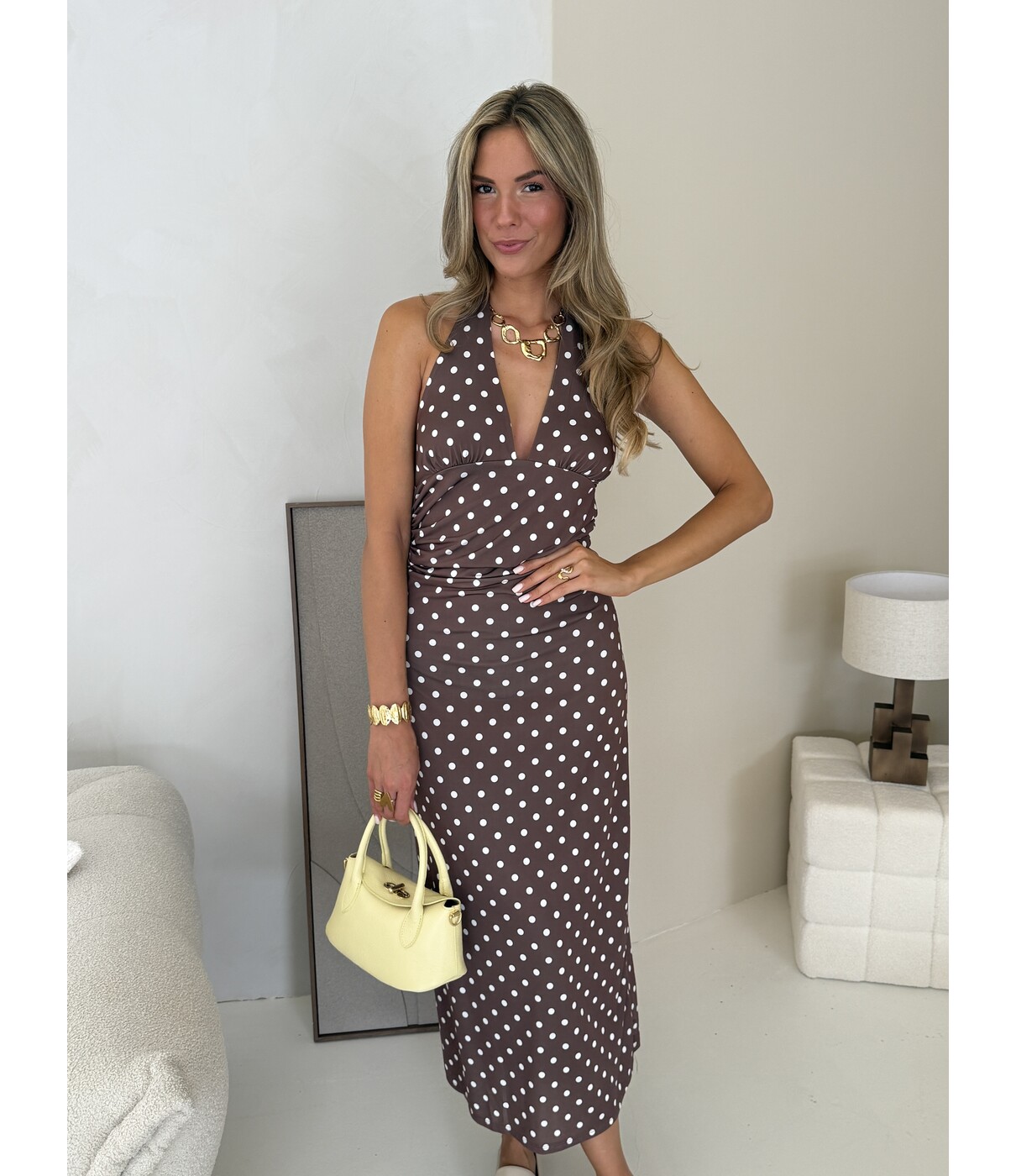 Jurk bruin polkadot | Isolde