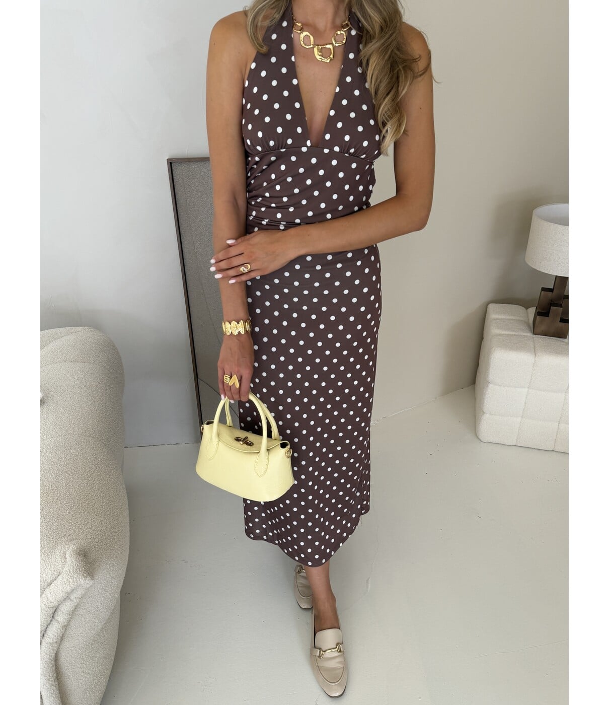 Jurk bruin polkadot | Isolde