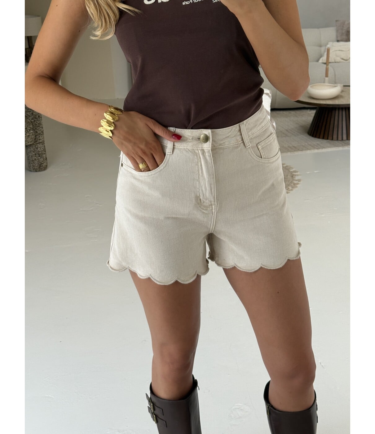 Short denim beige | Elodie