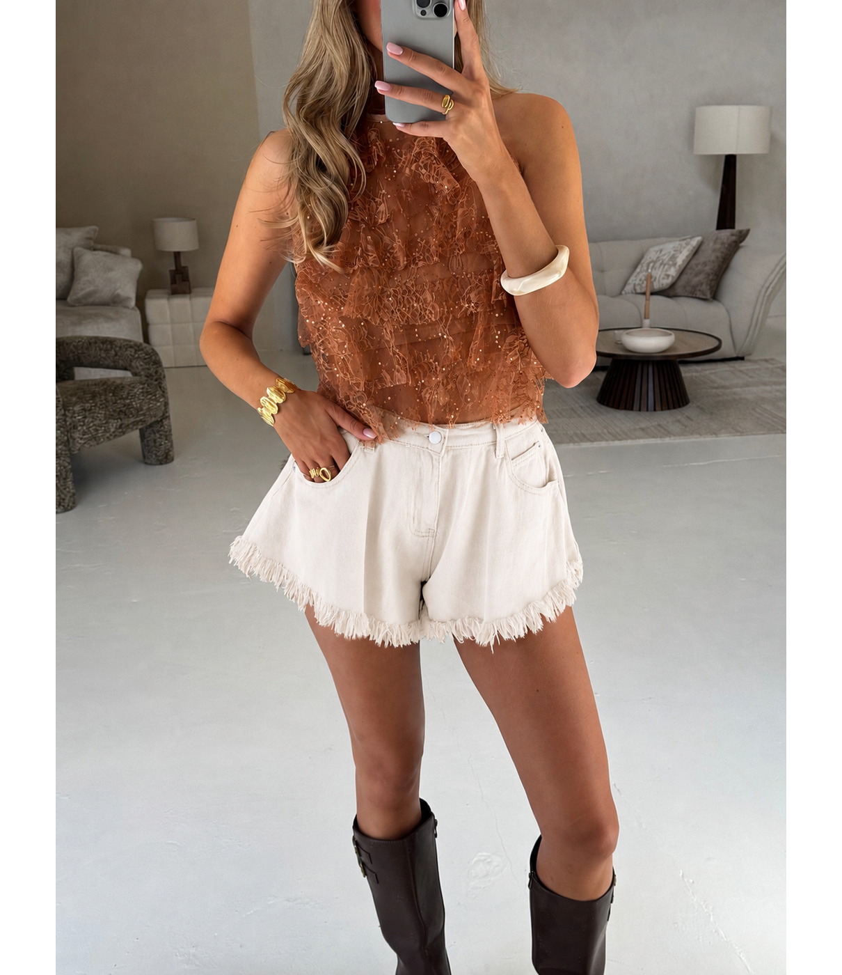 Short denim beige | Peggy