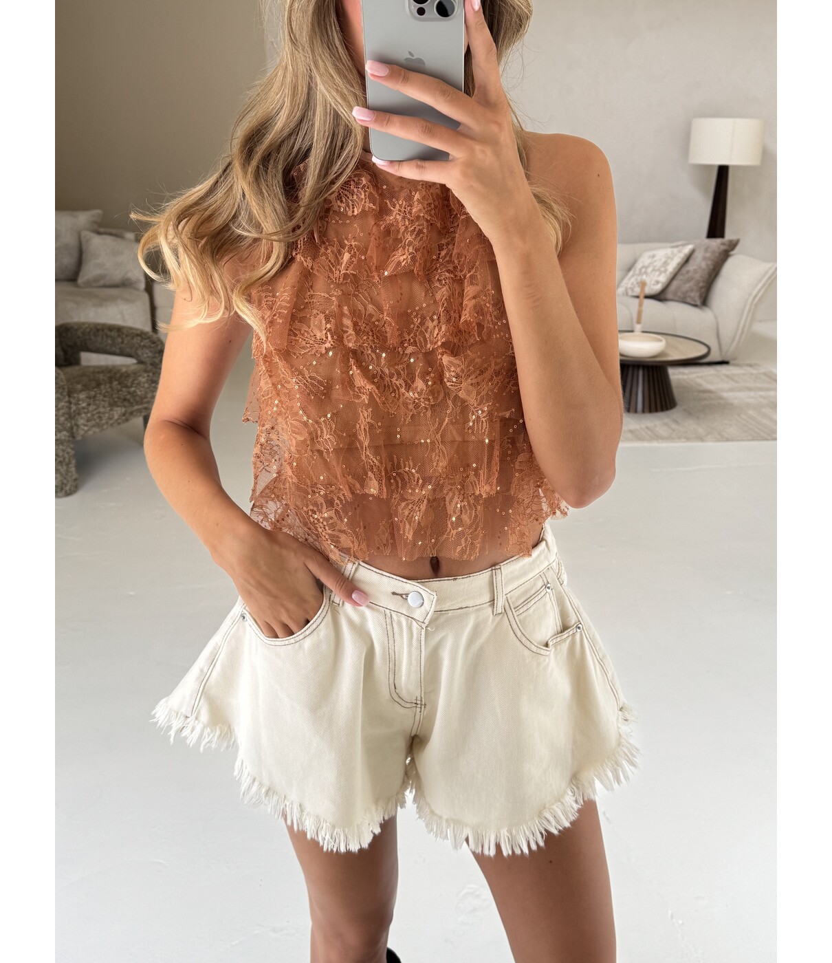 Short denim beige | Peggy