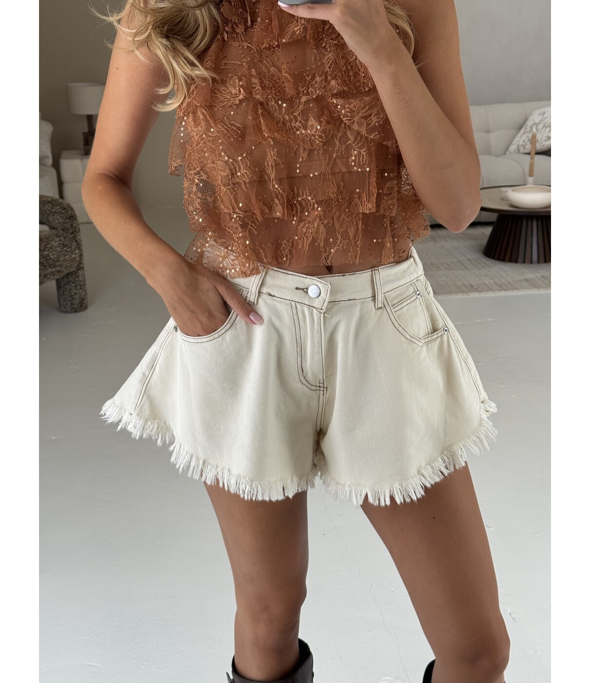 Short denim beige | Peggy